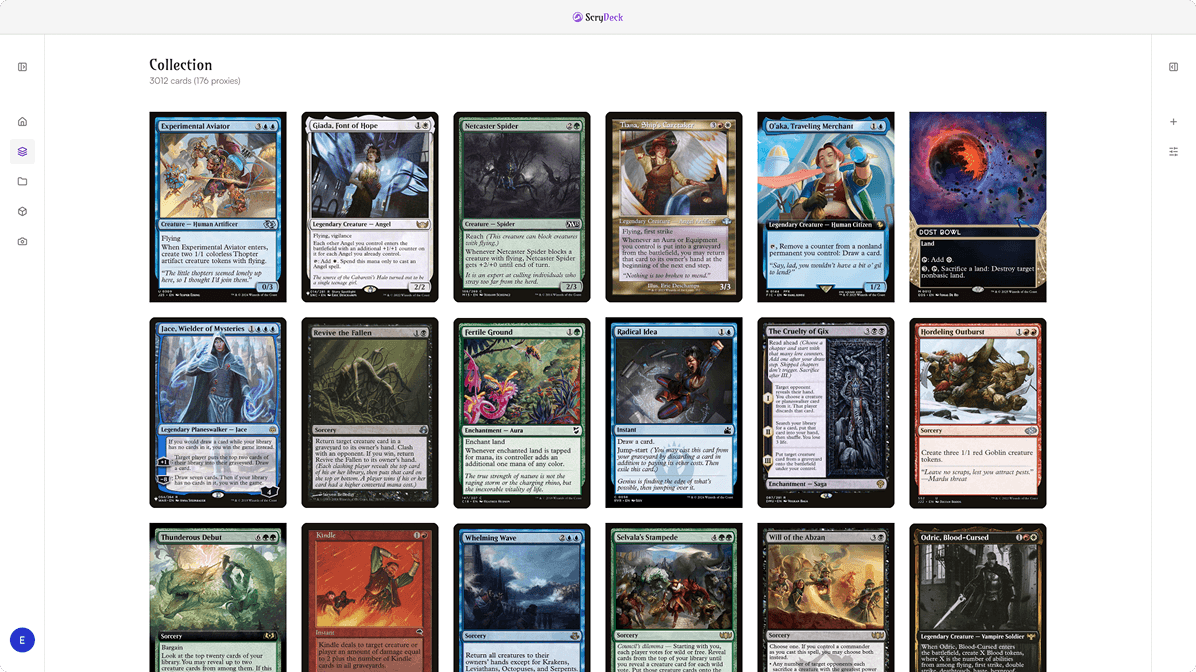 ScryDeck collection view on desktop and mobile